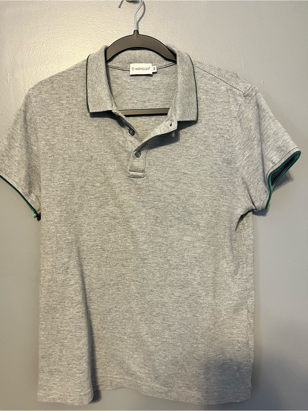 Moncler Light Gray Polo with Green Trim